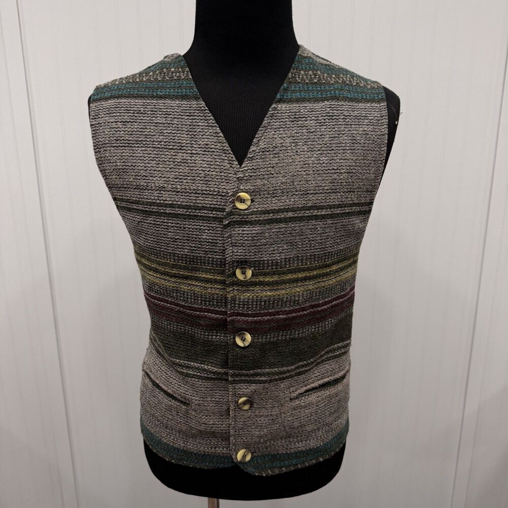 VTG 90's Paragraff Clothing Co. Men's Large Multicolor Striped Button-Front Vest